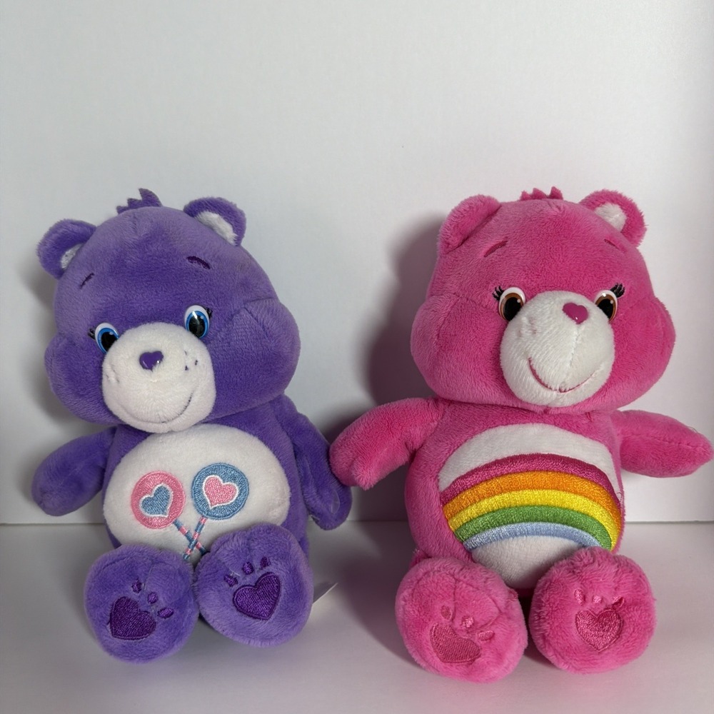 Lot Of 2 Care Bear 2002 Pink Cheer Bear 2012 Purple Share Collection Plush